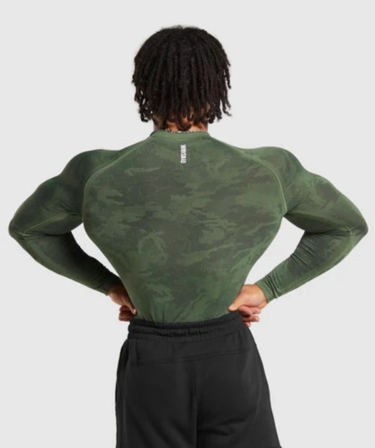 GYMSHARK Geo Seamless Long Sleeve T-Shirt - Core Olive