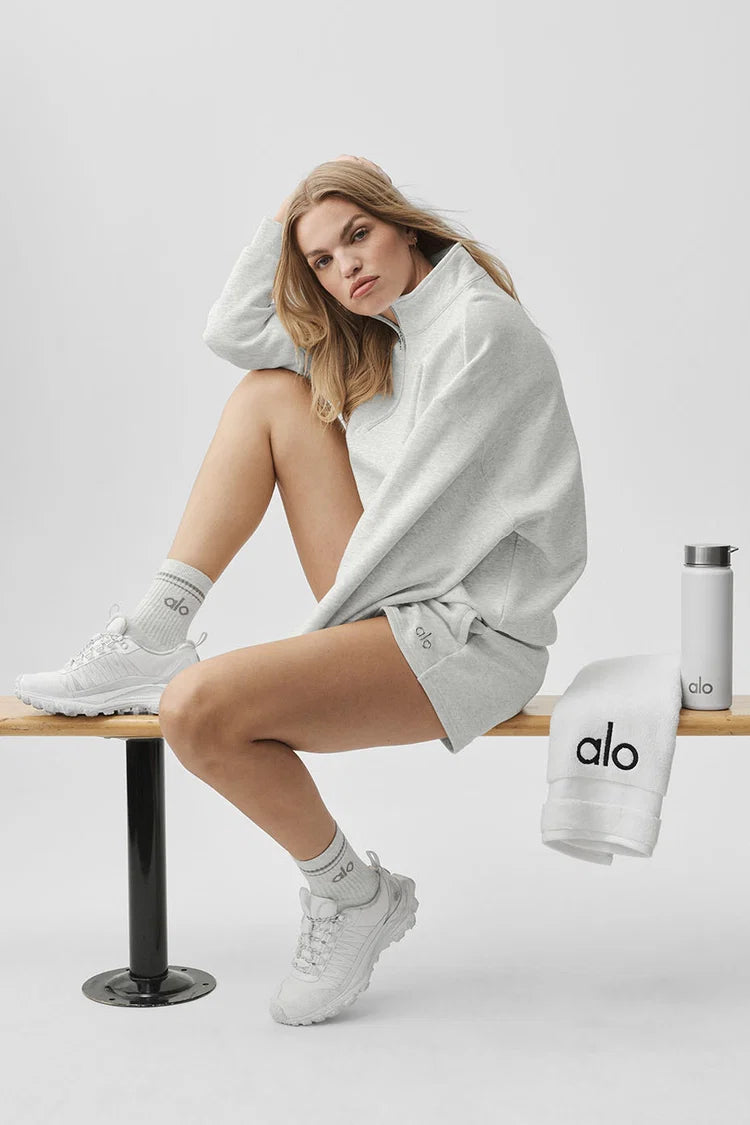 ALO Unisex Half-Crew Throwback Sock - White HeatherGrey
