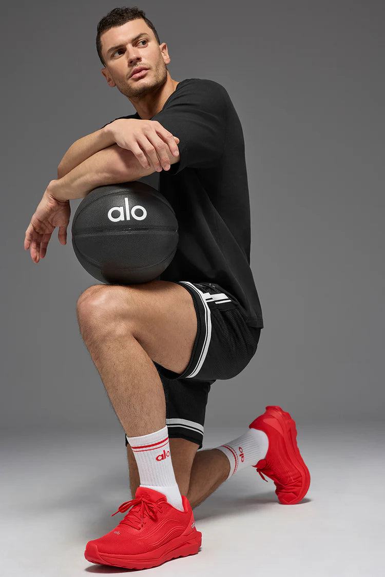 ALO Unisex Half-Crew Throwback Sock White/Bright Red