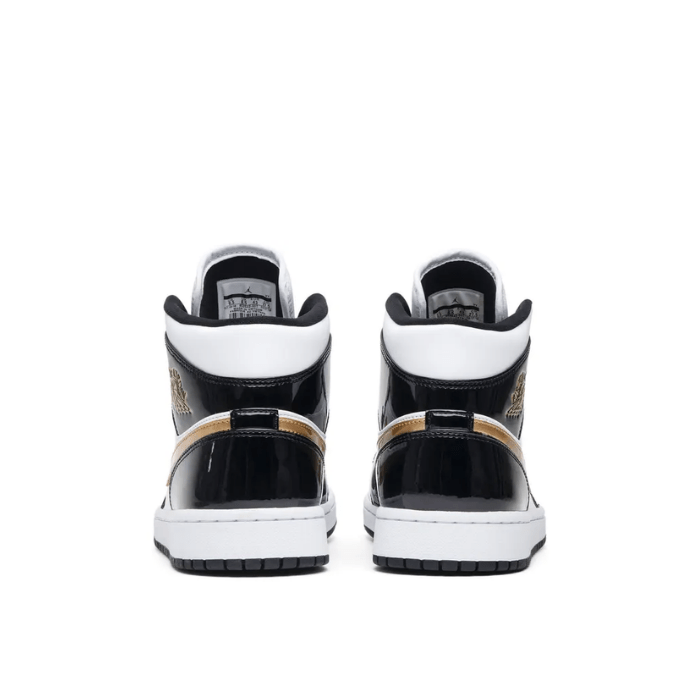 Jordan 1 Mid Patent Black White Gold