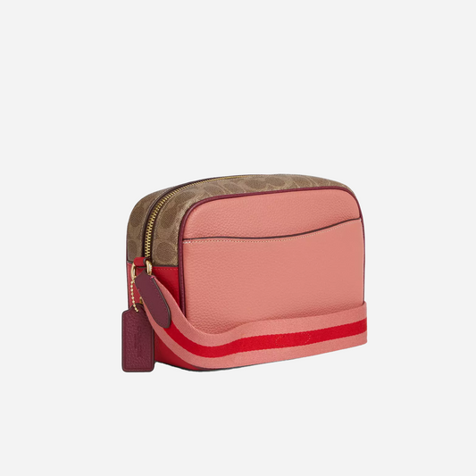 COACH Jamie Camera Bag In Colorblock Signature Canvas Im/Tan/Burnt Coral Multi
