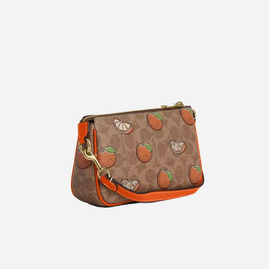 COACH Nolita 19 In Signature Canvas With Orange Print Gold/Tan Multi