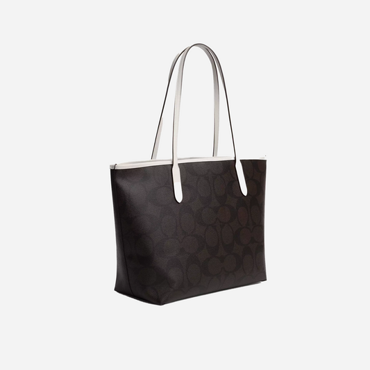 Coach City Tote Bag With Coach Graphic Silver/Walnut/Chalk