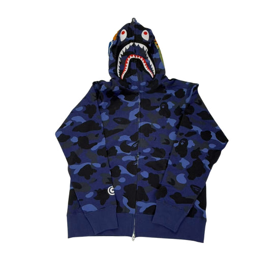 NEW BAPE Color Camo Shark Full Zip Hoodie Navy