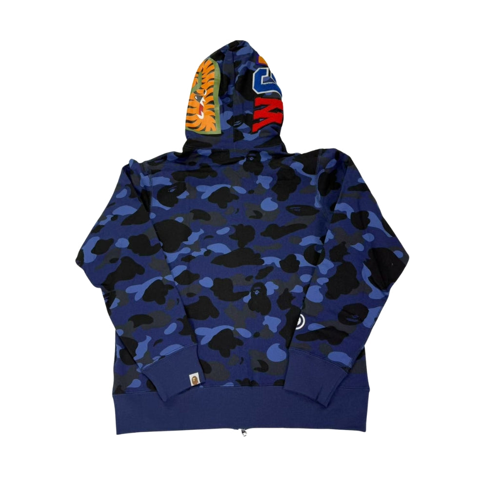 NEW BAPE Color Camo Shark Full Zip Hoodie Navy
