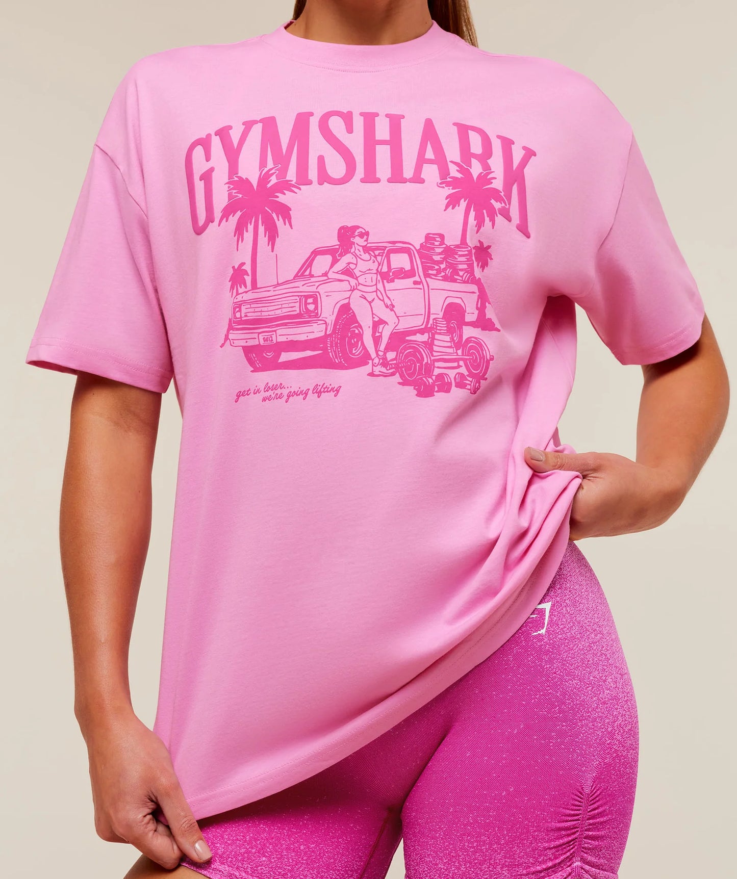 GYMSHARK Pick Up Truck Graphic Short Sleeve T-Shirt Focus Pink