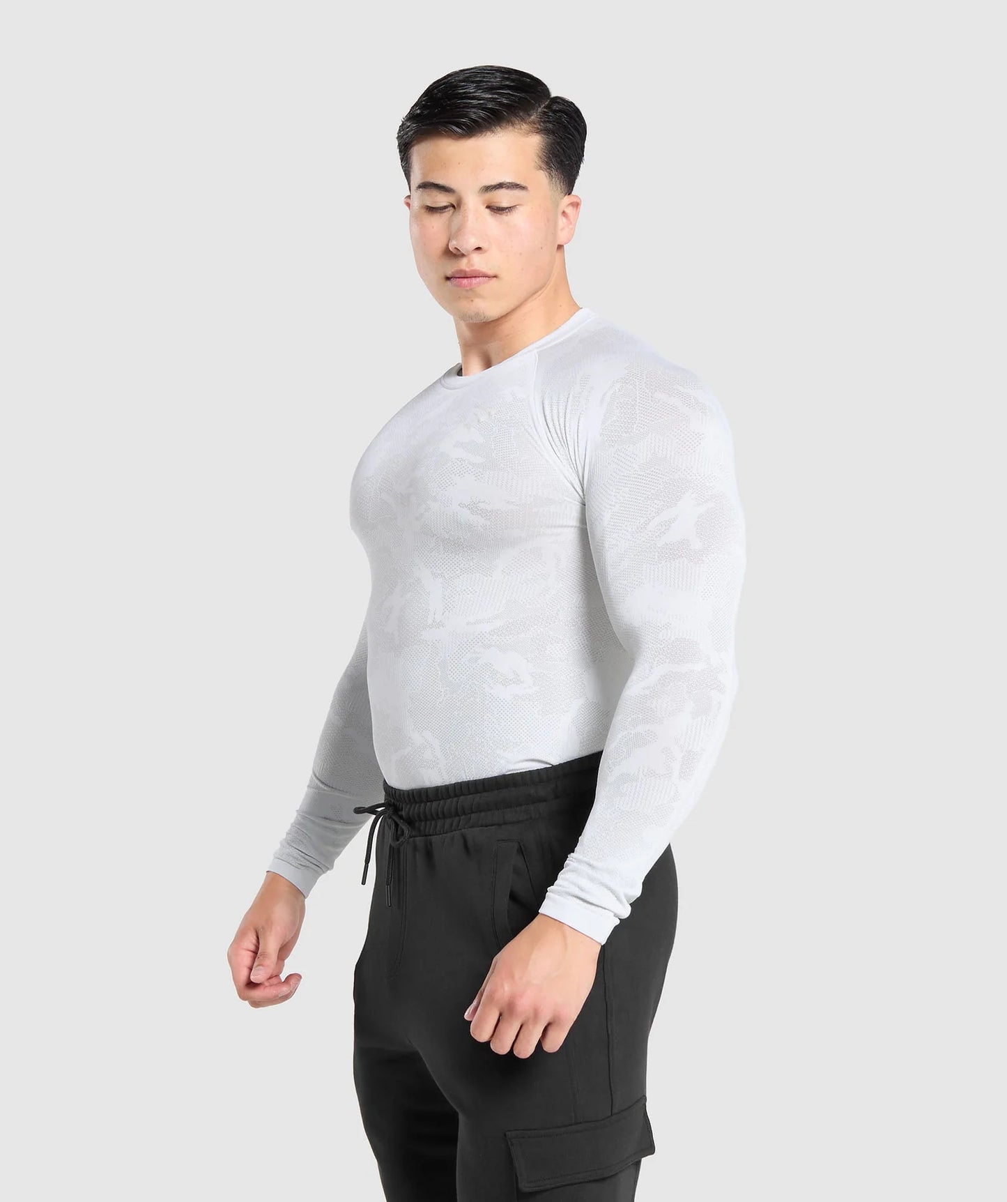 GYMSHARK Geo Seamless Long Sleeve T-Shirt White Light Grey — Gymshark | Authentic India
