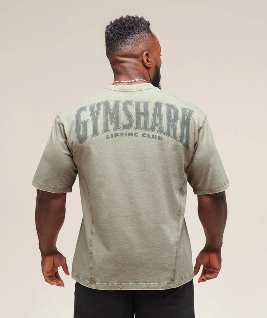 GYMSHARK Heritage Washed T-Shirt Stone Grey — GYMSHARK S | Authentic India
