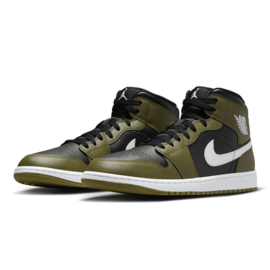 Air Jordan 1 Mid Black White Olive