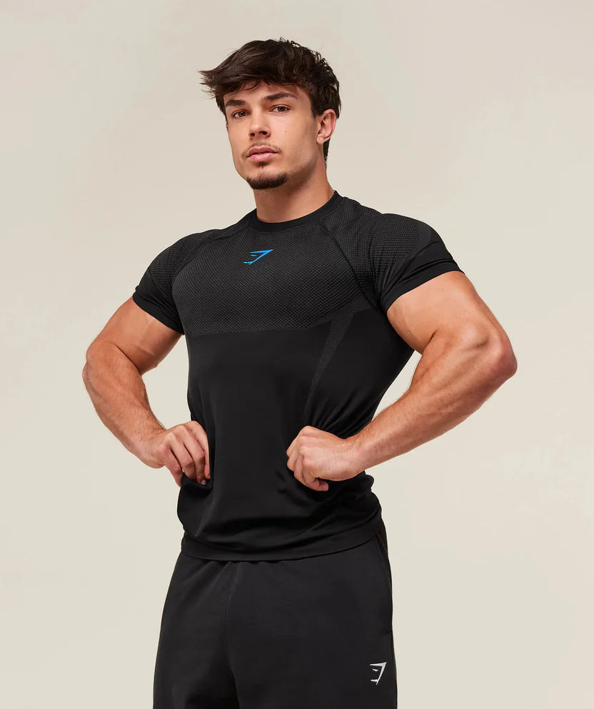 GYMSHARK Onyx 5.0 Seamless T-Shirt Black/Blue