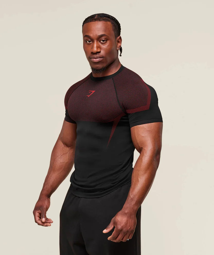 GYMSHARK Onyx 5.0 Seamless T-Shirt Black/Carmine Red