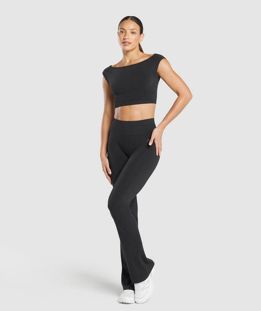 Women's Gymshark Luxe Seamless Boat Neck Crop Top Coal Marl — Gymshark | Authentic India