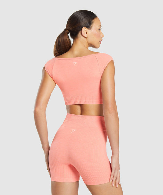 Women's Gymshark Luxe Seamless Boat Neck Crop Top Bros Muted Coral Marl — Gymshark | Authentic India