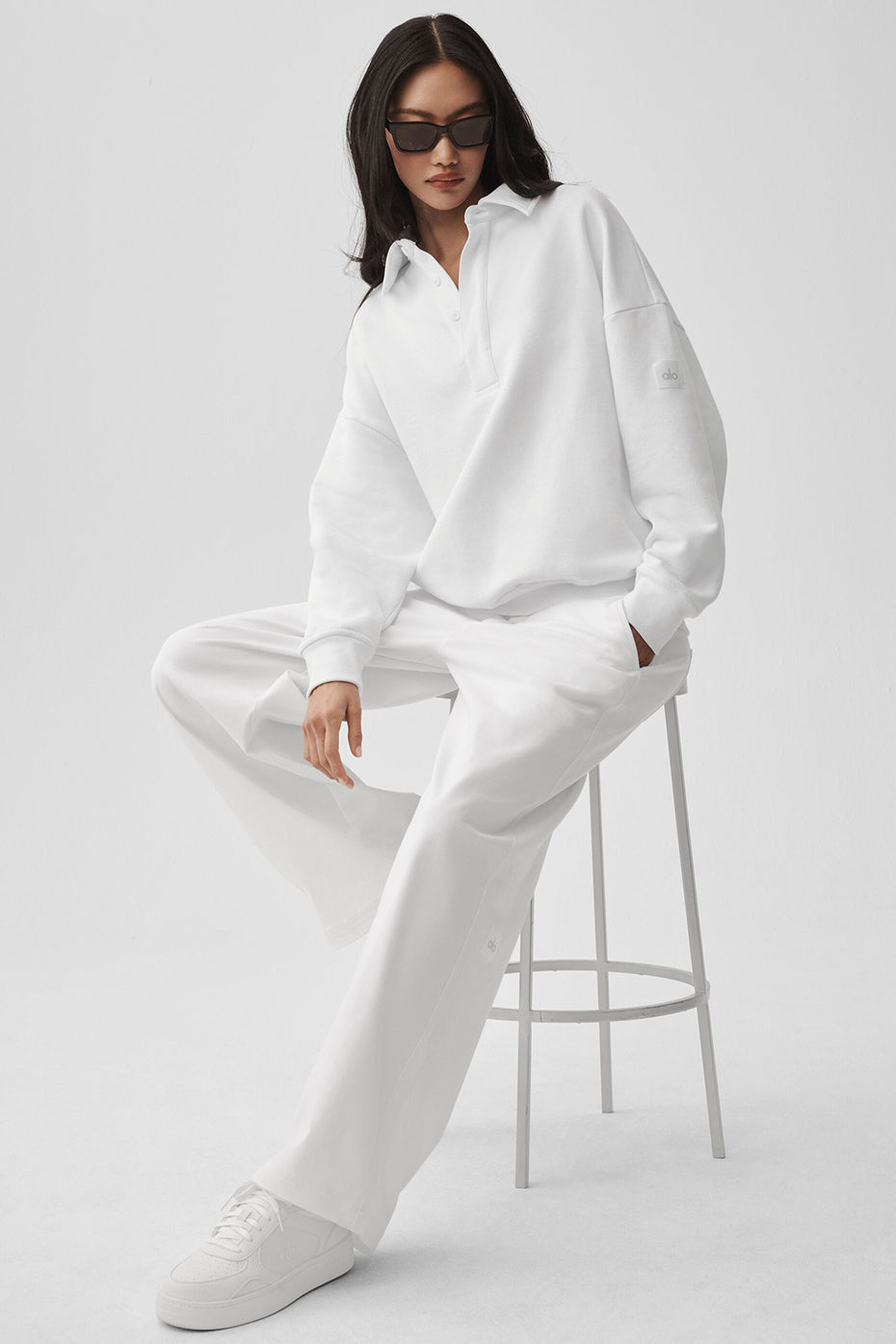 Take It Easy Long Sleeve Henley Pullover - White — Alo Yoga | Authentic India