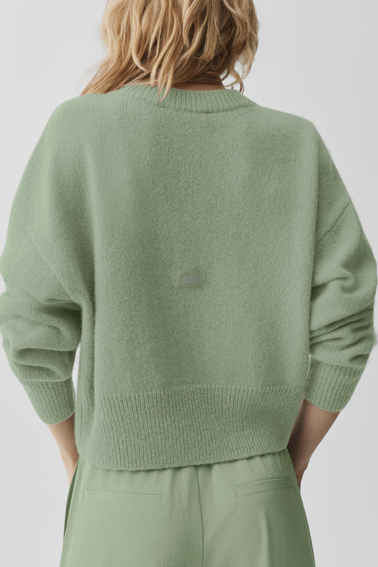 Wool Cashmere Cropped New Class Crewneck Sweater - Dune Grass