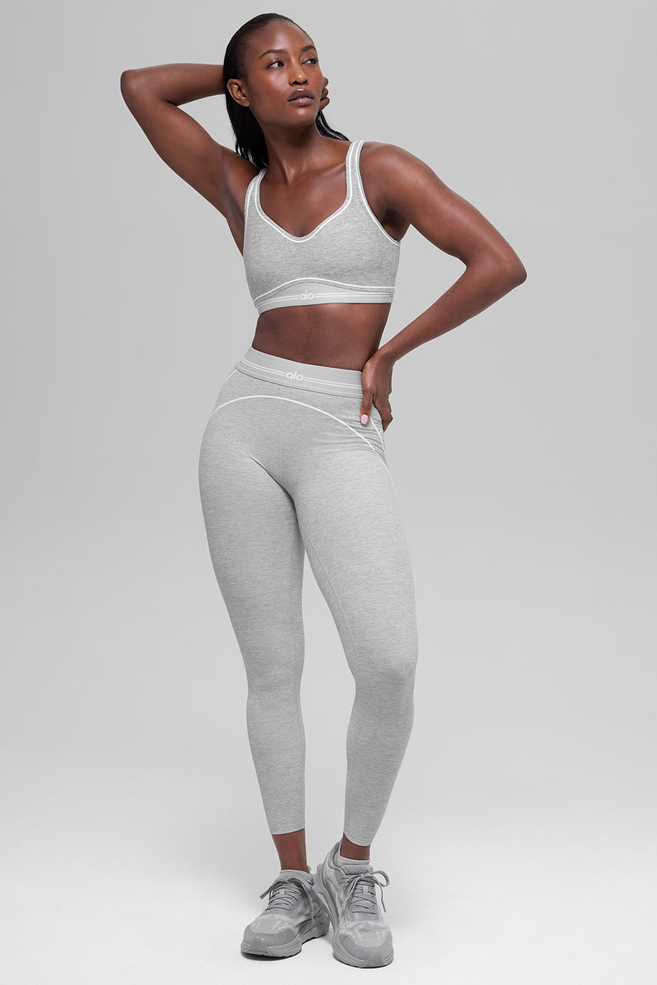 Alosoft Heart Throb Bra - Athletic Heather Grey/White — Alo Yoga | Authentic India