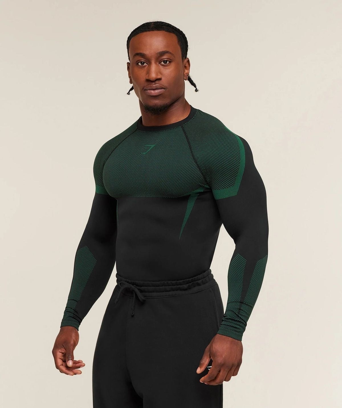 GYMSHARK Onyx 5.0 Seamless Long Sleeve T-shirt Black/Green