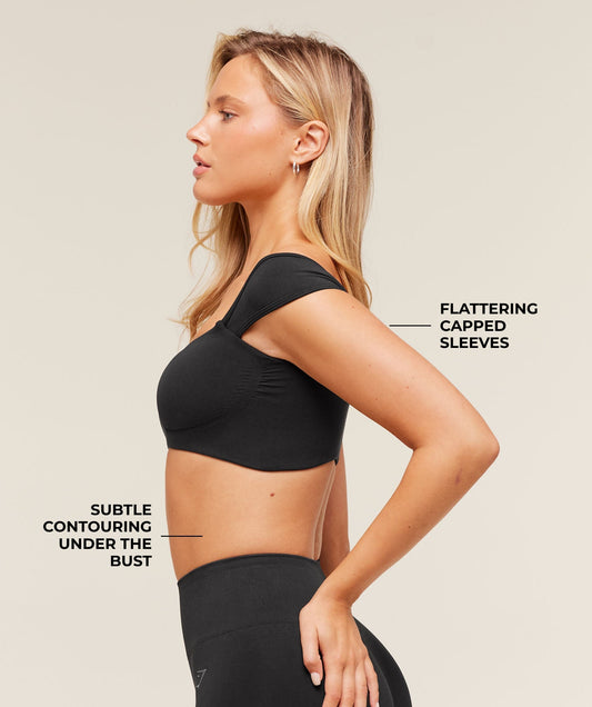 Women's Gymshark Soft Sculpt Cap Sleeve Bralette Black — Gymshark | Authentic India
