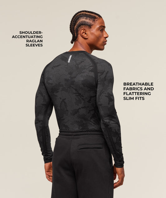 Gymshark Geo Seamless Long Sleeve T-Shirt Black
