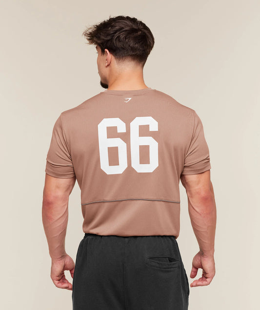 GYMSHARK Collegiate Tech T-Shirt Taupe Brown