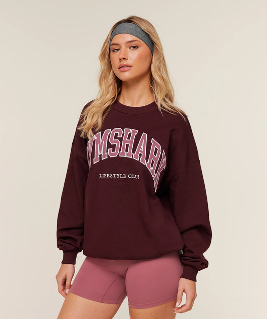 GYMSHARK Collegiate Graphic Crew Neck Pullover Brown — Gymshark | Authentic India
