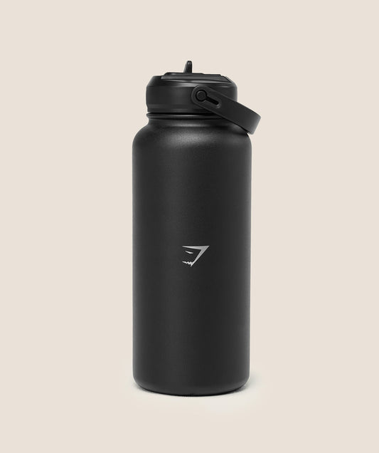 Women's Gymshark Metal Insulated Straw Bottle 1L Black