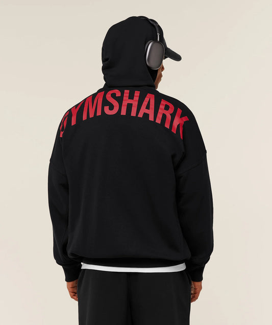 GYMSHARK Power Zip Up Hoodie Black/Conditioning Red