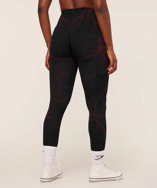 GYMSHARK Storm Seamless Leggings Black/Rich Maroon