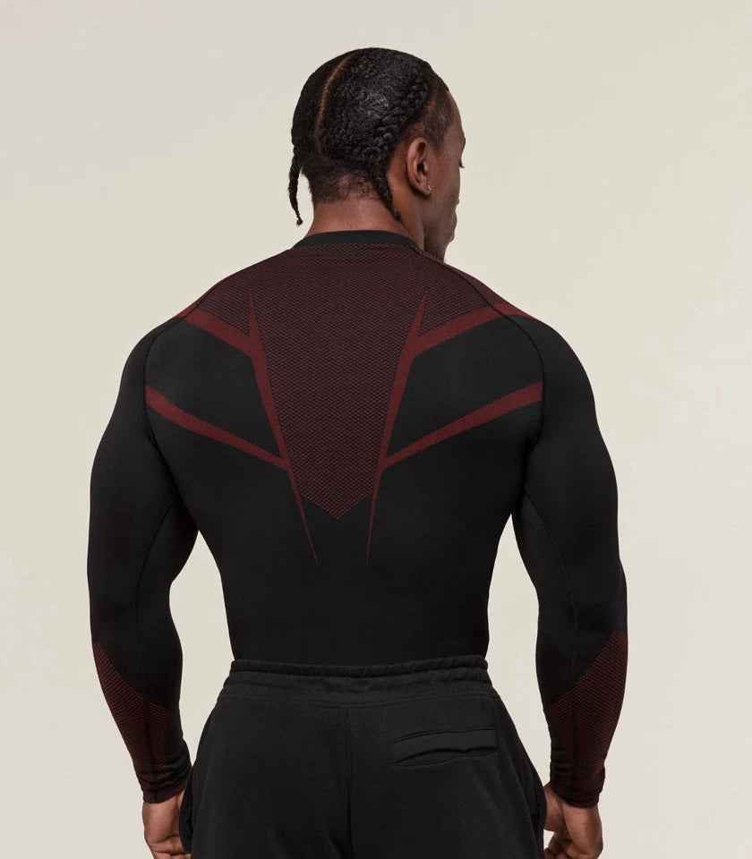 GYMSHARK Onyx 5.0 Seamless Long Sleeve T-shirt Black/Carmine Red — GYMSHARK S | Authentic India