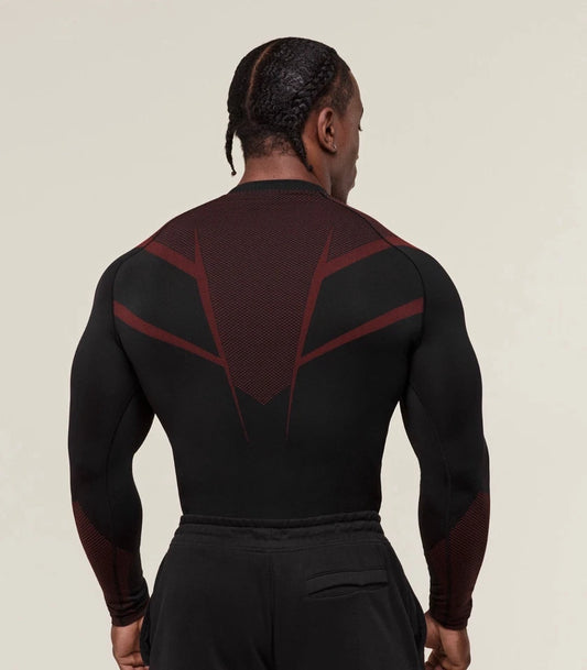 GYMSHARK Onyx 5.0 Seamless Long Sleeve T-shirt Black/Carmine Red — GYMSHARK S | Authentic India