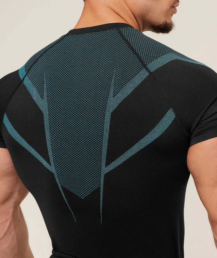 GYMSHARK Onyx 5.0 Seamless T-Shirt - Black/Brand Blue