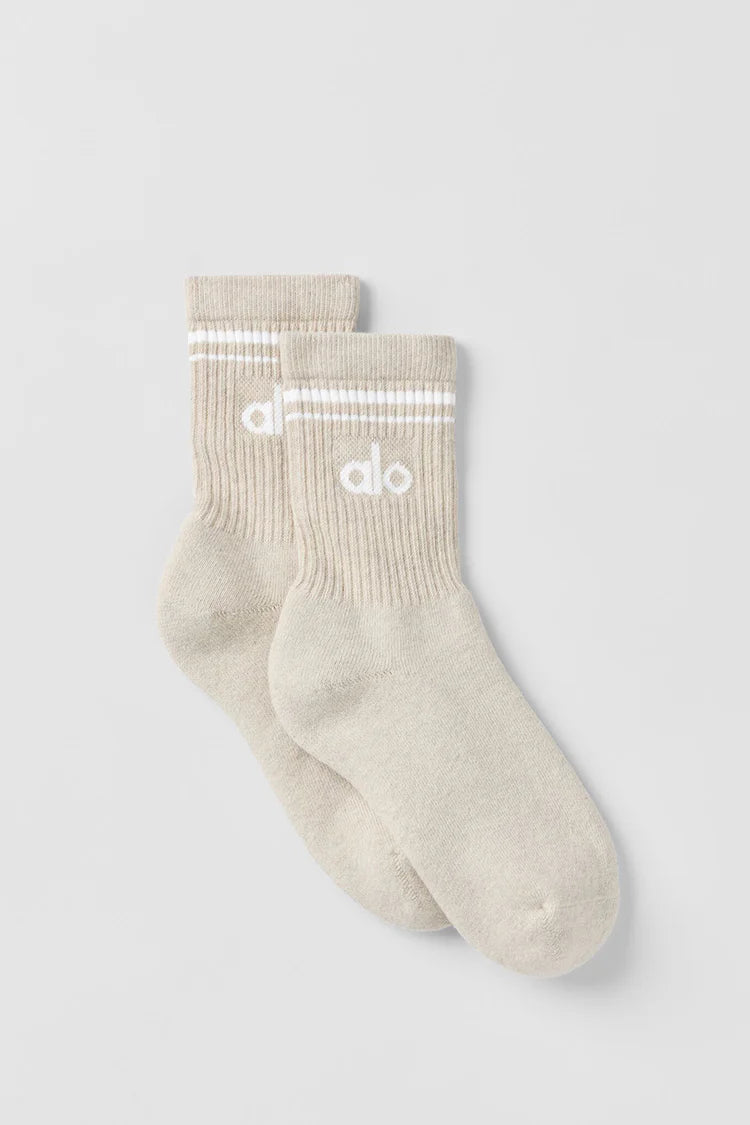 ALO Unisex Half-Crew Throwback Sock - Oatmeal HeatherWhite