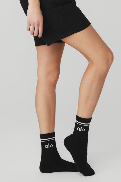 Unisex Half-Crew Throwback Sock - Black/White — Alo Yoga | Authentic India
