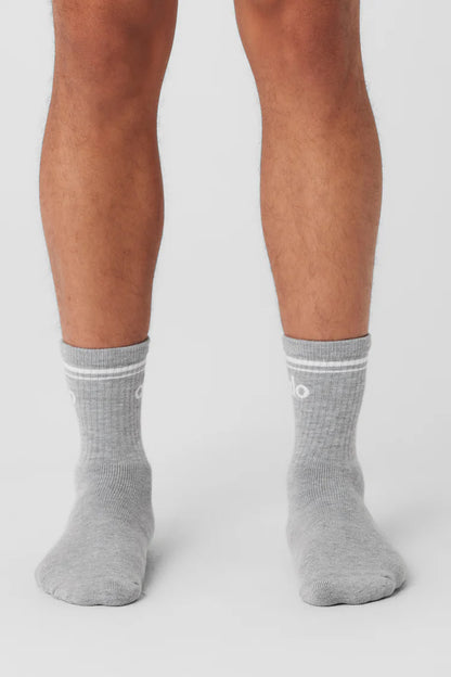 ALO Unisex Half-Crew Throwback Sock Athletic Heather Grey/White
