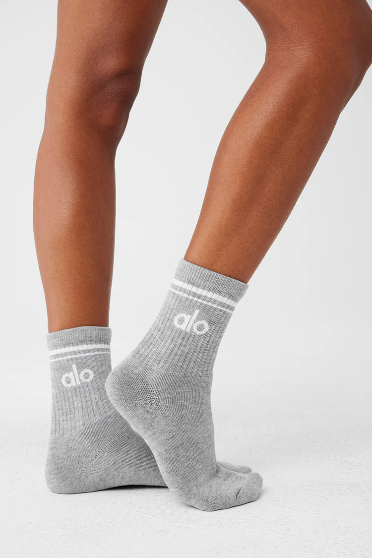 ALO Unisex Half-Crew Throwback Sock Athletic Heather Grey/White
