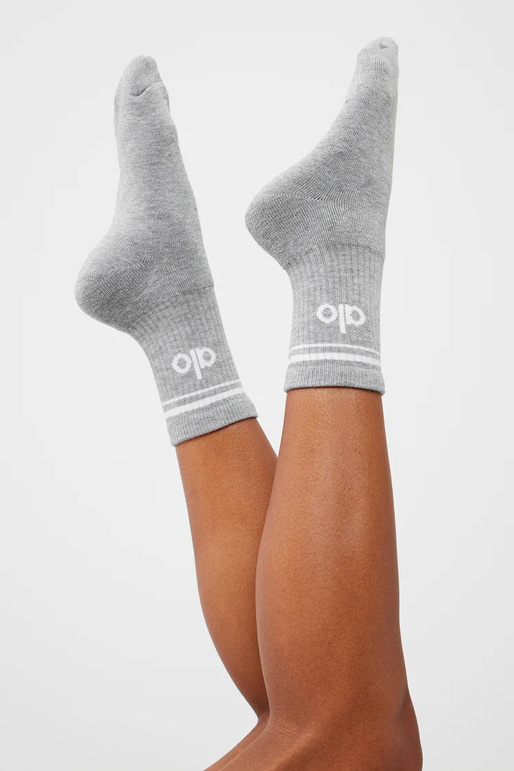 ALO Unisex Half-Crew Throwback Sock Athletic Heather Grey/White