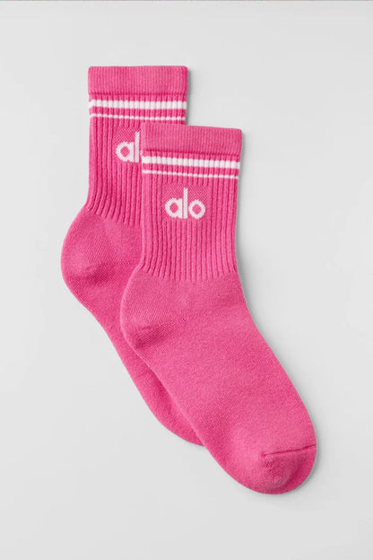 ALO Unisex Half-Crew Throwback Sock - Paradise PinkWhite