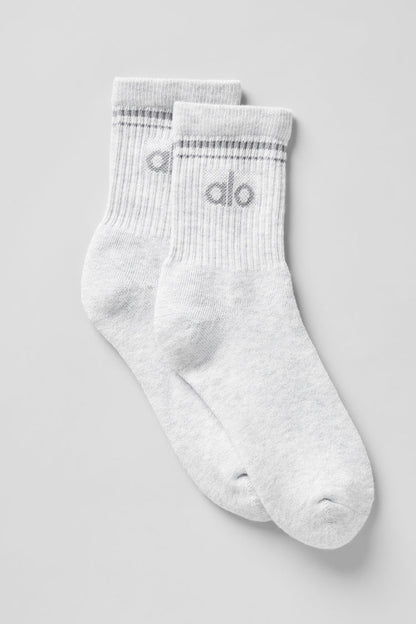ALO Unisex Half-Crew Throwback Sock - White HeatherGrey