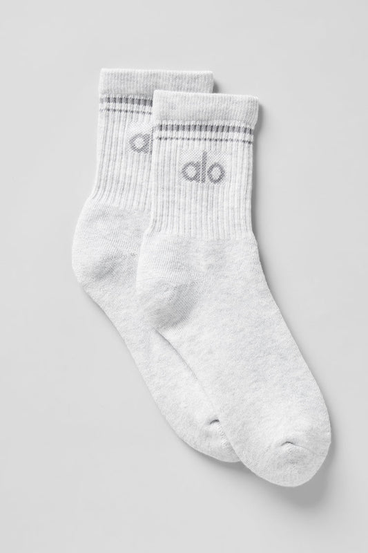 ALO Unisex Half-Crew Throwback Sock - White HeatherGrey