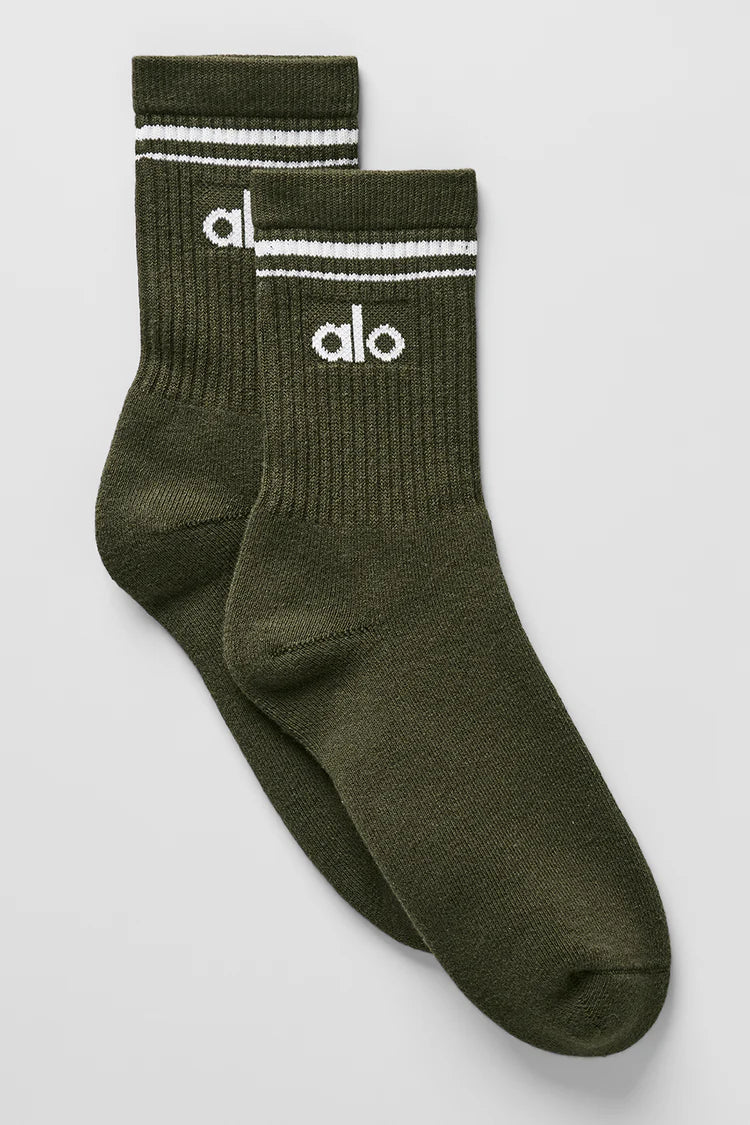 ALO Unisex Half-Crew Throwback Sock -  Green OliveWhite