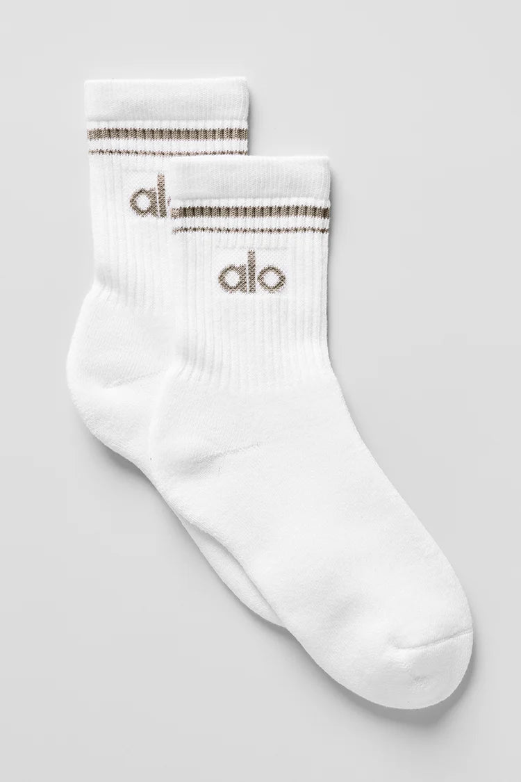 ALO Unisex Half-Crew Throwback Sock -   White/Light Cocoa