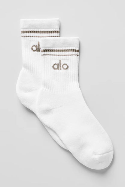 ALO Unisex Half-Crew Throwback Sock -   White/Light Cocoa