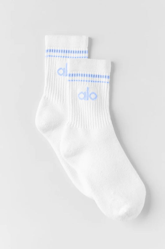 ALO Unisex Half-Crew Throwback Sock White/Light Provence Blue