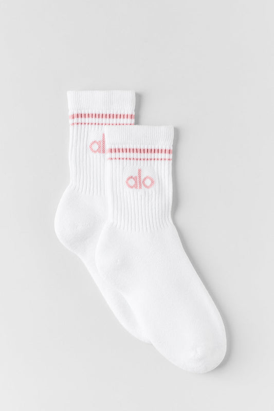 Unisex Half-Crew Throwback Sock - White/Vintage Pink — Alo Yoga | Authentic India