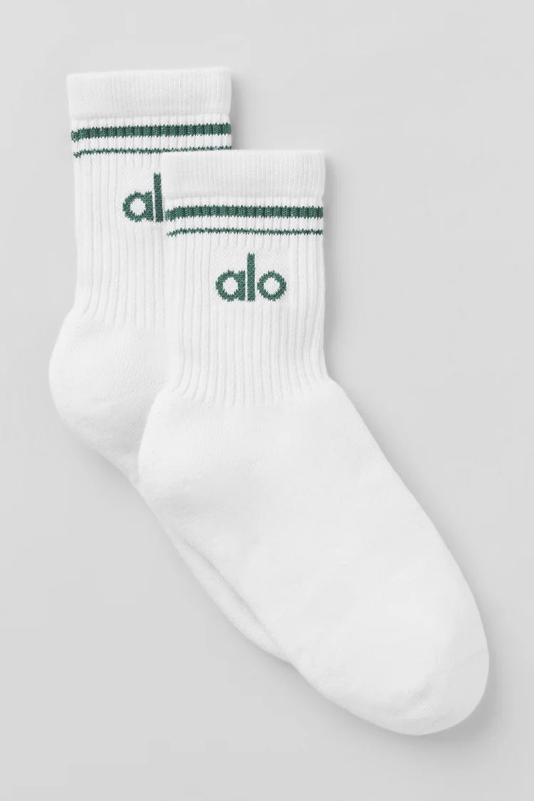 ALO Unisex Half-Crew Throwback Sock -  WhiteClover Green