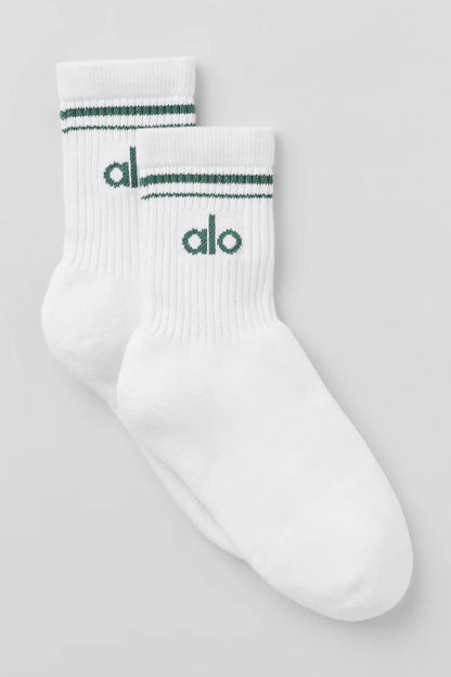 ALO Unisex Half-Crew Throwback Sock -  WhiteClover Green