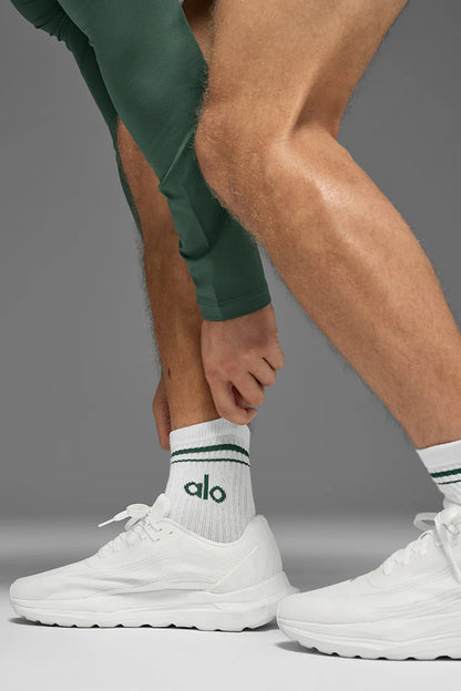 ALO Unisex Half-Crew Throwback Sock -  WhiteClover Green