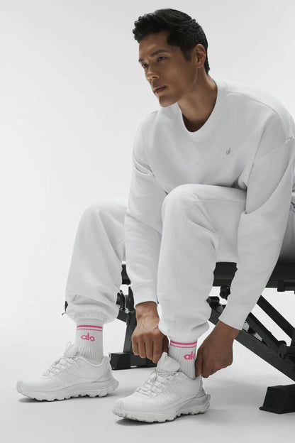 ALO Unisex Half-Crew Throwback Sock - WhiteParadise Pink