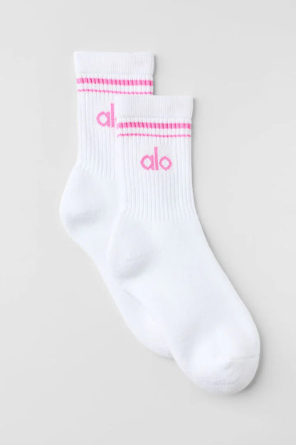 ALO Unisex Half-Crew Throwback Sock - WhiteParadise Pink
