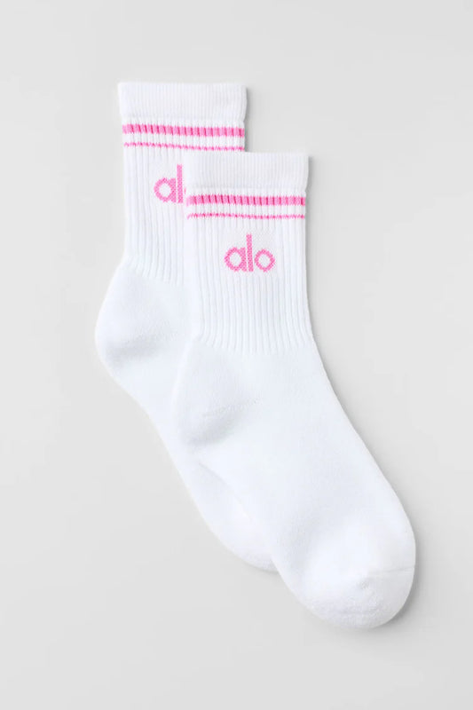 ALO Unisex Half-Crew Throwback Sock - WhiteParadise Pink